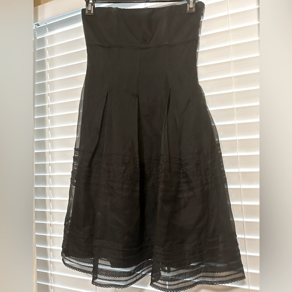 White House Black Market Strapless Black Silk Fit & Flare Evening  MIDI Dress